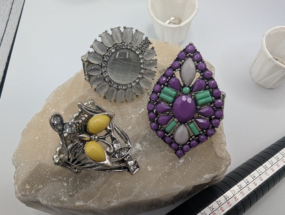 Fashion Statement Rings Lot of 3 - Stretch Band Adjustable Cocktail Jewelry